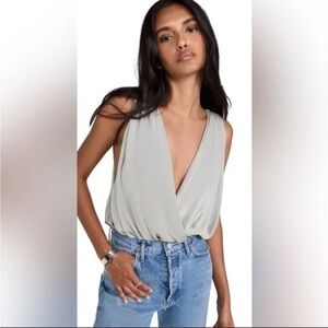 NWT Free People Night Owl Silver Plunging Bodysuit Small
